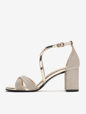 ウェディングシューズ スパンコール クロス シルバー メタルディテール スクエアトゥ ウェディングサンダル