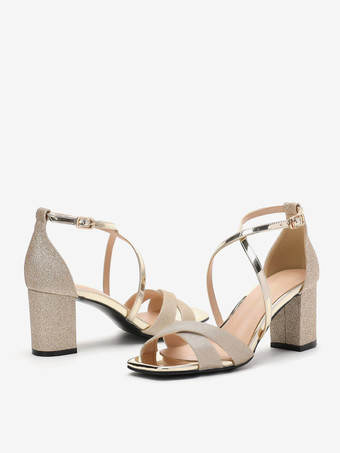 ウェディングシューズ スパンコール クロス シルバー メタルディテール スクエアトゥ ウェディングサンダル