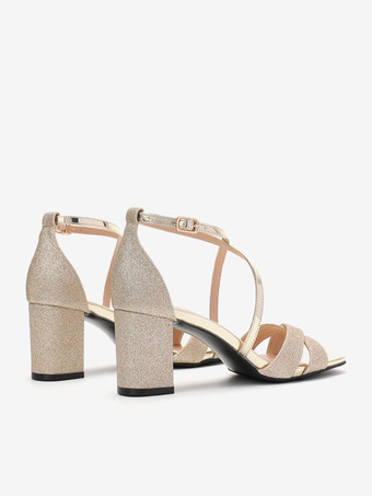 ウェディングシューズ スパンコール クロス シルバー メタルディテール スクエアトゥ ウェディングサンダル