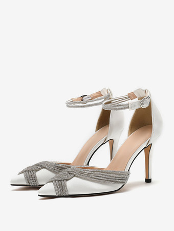 ホワイト ウェディングシューズ ブライダルパンプス サテン ポインテッドトゥ