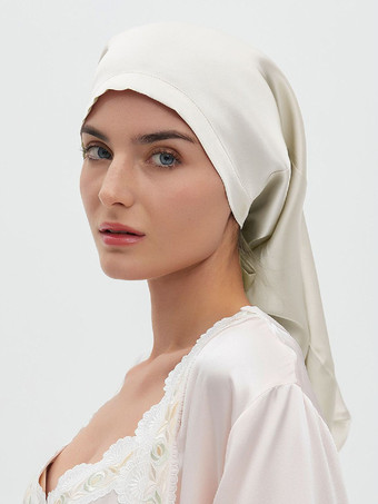 アイボリー シルクスリーピングキャップ 通気性のあるヘア用ナイトボンネット