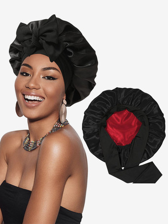 ブラック スリープキャップ ボウ 通気性 ボウ ナイトボンネット ヘア用