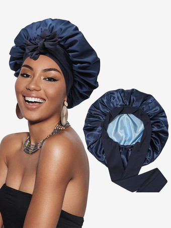 ダークネイビースリープキャップ ボウ 通気性 ボウ ナイトボンネット ヘア用