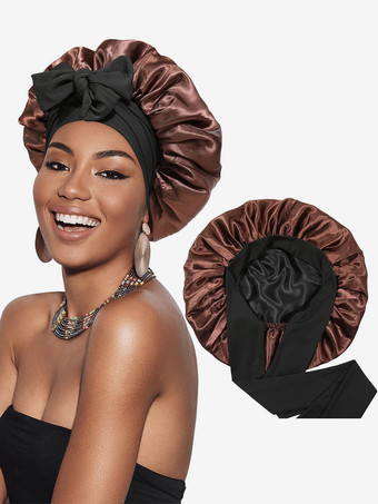 ブラウン スリープキャップ ボウ 通気性 ボウ ナイトボンネット ヘア用