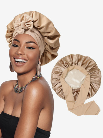 カーキ スリープキャップ ボウ 通気性 ボウ ナイトボンネット ヘア用