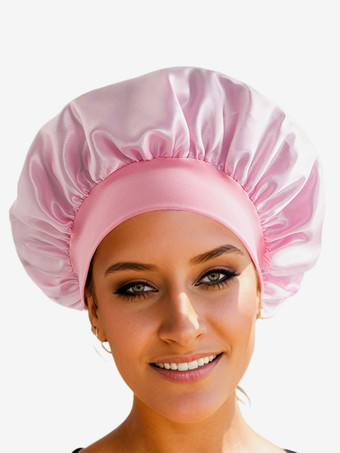 ピンクスリーピングキャップ ソリッドカラー ナイトボンネット ナチュラルヘア用