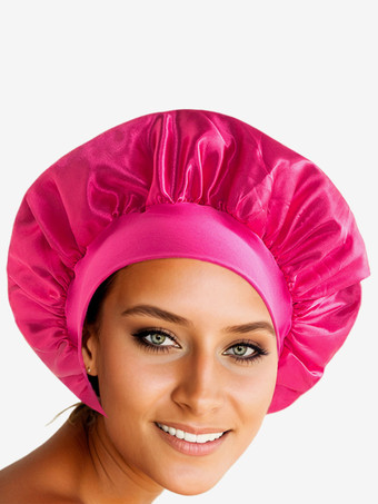 ローズレッドスリーピングキャップ ソリッドカラー ナイトボンネット ナチュラルヘア用