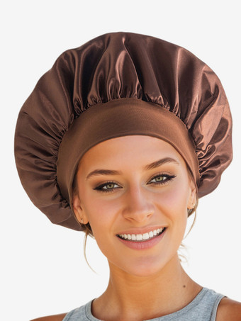 ブラウン スリーピングキャップ ソリッドカラー ナイトボンネット ナチュラルヘア用