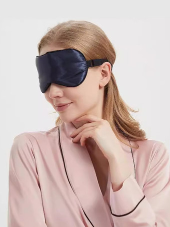 ディープブルーシルクスリープマスク 調節可能な遮光アイマスク 夜間用