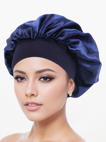 ダークネイビースリーピングキャップ ソリッドカラー ナイトボンネット ナチュラルヘア用