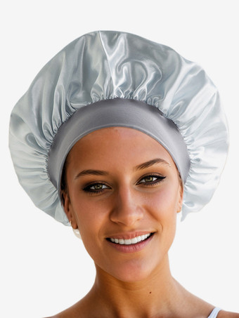 シルバー スリーピングキャップ ソリッドカラー ナイトボンネット ナチュラルヘア用