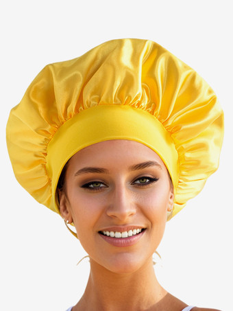 イエロースリーピングキャップ ソリッドカラー ナイトボンネット ナチュラルヘア用