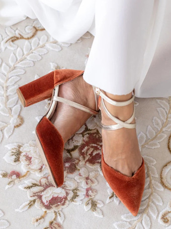 レディース ハイヒール スリッポン カラーブロック パンプス ポインテッドトゥ チャンキーヒール マイクロスエードアッパー