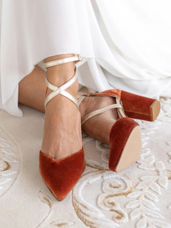 レディース ハイヒール スリッポン カラーブロック パンプス ポインテッドトゥ チャンキーヒール マイクロスエードアッパー