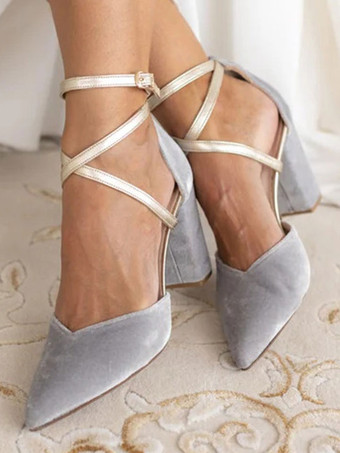 グレイレディース ハイヒール スリッポン カラーブロック パンプス ポインテッドトゥ チャンキーヒール マイクロスエードアッパー