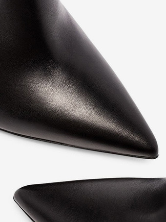 ブラック ポインテッドトゥ アンクルブーツ ジップアップ ハイヒール ブーティ レディース