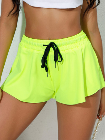 黄緑色ボトムス レディース アクティブウェア バットム ホワイト ポリエステル ランニング用 夏用 アクティブウェア