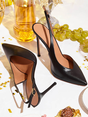 レディース ドレスパンプス スリングバックデザイン ポインテッドトゥ ハイヒール