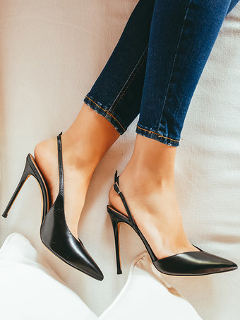 レディース ドレスパンプス スリングバックデザイン ポインテッドトゥ ハイヒール