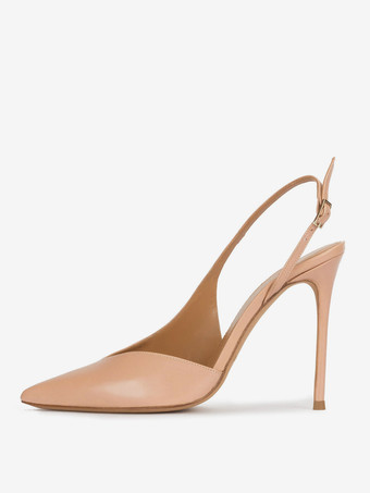 肌色レディース ドレスパンプス スリングバックデザイン ポインテッドトゥ ハイヒール