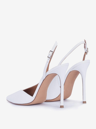 ホワイト レディース ドレスパンプス スリングバックデザイン ポインテッドトゥ ハイヒール