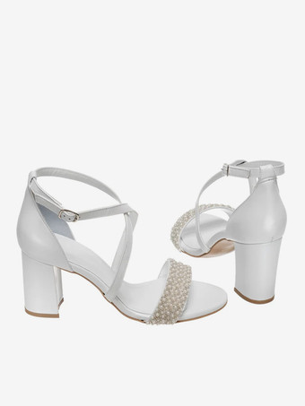 ブライダルサンダル ホワイト PUレザー エレガント オープントゥ ラインストーン ウェディングサンダル