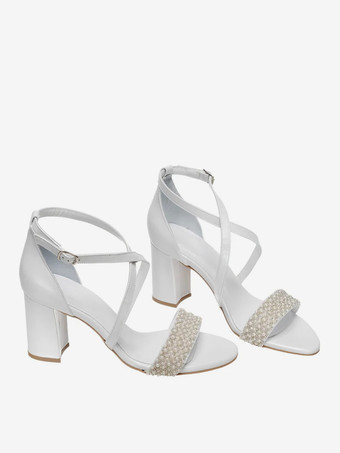 ブライダルサンダル ホワイト PUレザー エレガント オープントゥ ラインストーン ウェディングサンダル