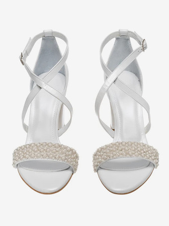 ブライダルサンダル ホワイト PUレザー エレガント オープントゥ ラインストーン ウェディングサンダル