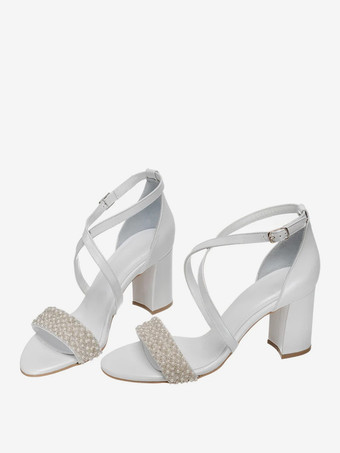 ホワイト ブライダルサンダル ホワイト PUレザー エレガント オープントゥ ラインストーン ウェディングサンダル