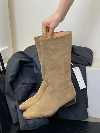 Damen Stiefeletten Khaki Wildleder Square Toe Slouch Booties