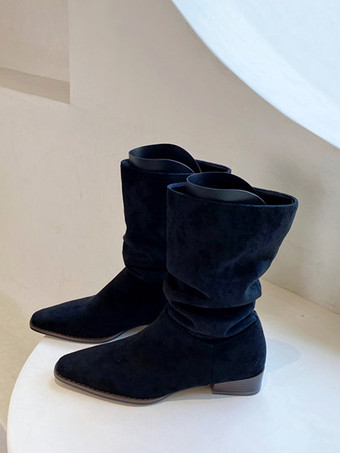 SchwarzDamen Stiefeletten Khaki Wildleder Square Toe Slouch Booties