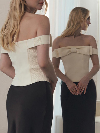 ブラウス バトーネック リボン エレガント オープンショルダー レディース トップス