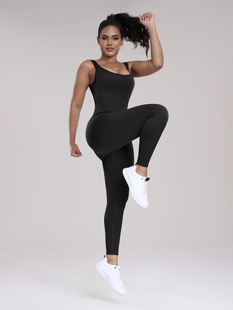 スポーティなジャンプスーツ スクープネックライン アクティブウェア 無地