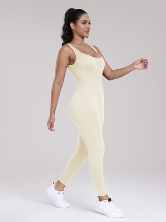 スポーティなジャンプスーツ スクープネックライン アクティブウェア 無地