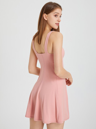 スポーツドレス Uネック ノースリーブ ライクラ スパンデックス バックレス アクティブウェア レディース