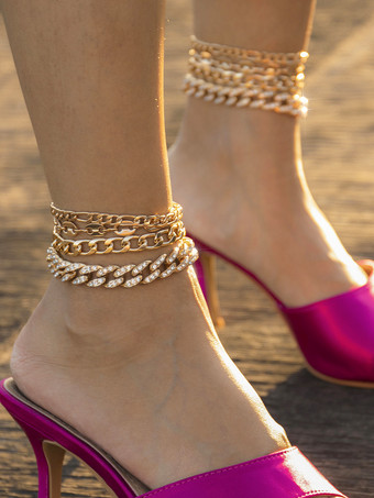 アンクレット ラインストーン レイヤード ビーチ カジュアル アンクル ブレスレット