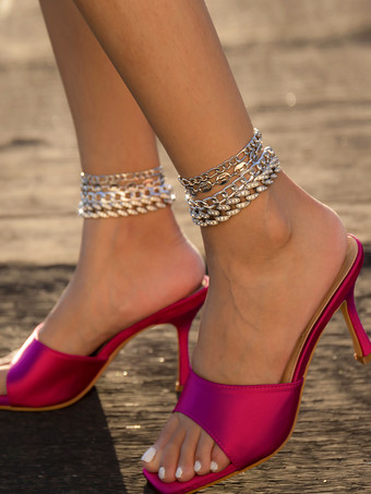 シルバー アンクレット ラインストーン レイヤード ビーチ カジュアル アンクル ブレスレット