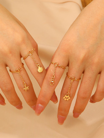 ゴールド リング ヒトデ シェル パームソール カットアウトリング ペンダント付き 4点セット