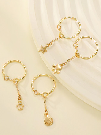 リング ヒトデ シェル パームソール カットアウトリング ペンダント付き 4点セット