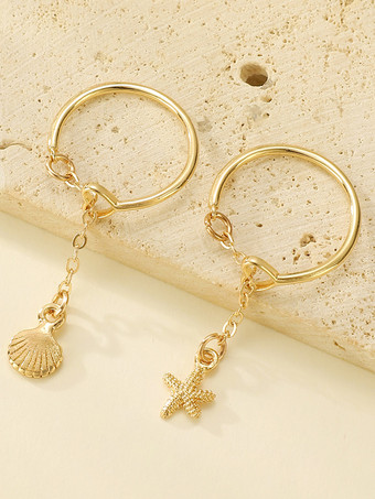 リング ヒトデ シェル パームソール カットアウトリング ペンダント付き 4点セット