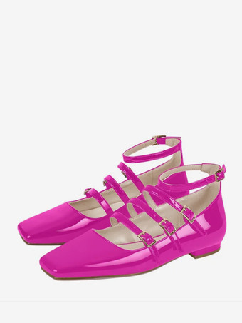 ピーチブラック バレエ フラット レディース スクエアトゥ バックルディテール フラットシューズ レディース