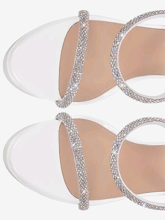 レディース セクシーヒールサンダル プラットフォーム オープントゥ ラインストーン ストラップ スティレットヒールサンダル