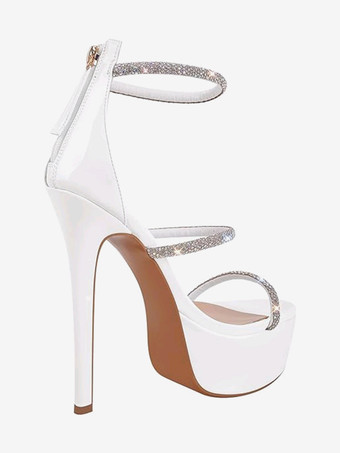 レディース セクシーヒールサンダル プラットフォーム オープントゥ ラインストーン ストラップ スティレットヒールサンダル