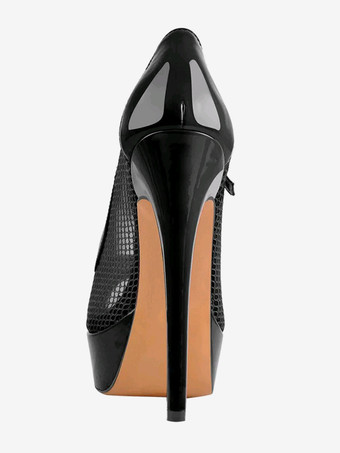 セクシーなハイヒール メッシュ ピープトゥ ストラップ 調節可能なバックル パンプス