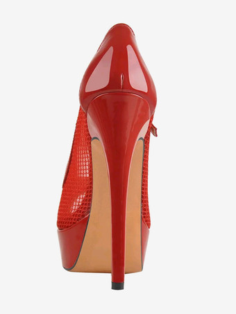 セクシーなハイヒール メッシュ ピープトゥ ストラップ 調節可能なバックル パンプス