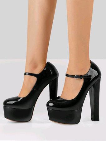 レディース レッド ハイヒール パンプス セクシー プラットフォーム スカイハイ メリージェーン シューズ