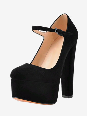 PUブラックレディース レッド ハイヒール パンプス セクシー プラットフォーム スカイハイ メリージェーン シューズ