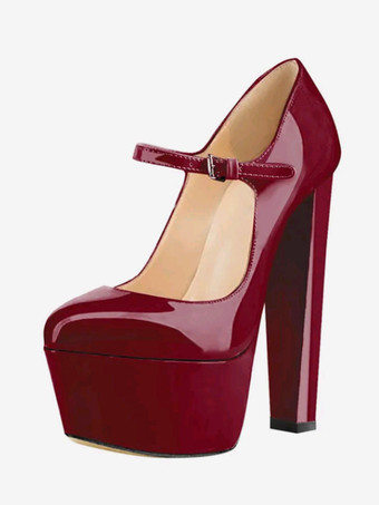 マルーンレディース レッド ハイヒール パンプス セクシー プラットフォーム スカイハイ メリージェーン シューズ