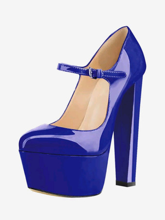 ネイビーブルーレディース レッド ハイヒール パンプス セクシー プラットフォーム スカイハイ メリージェーン シューズ