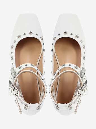 Escarpins plats à clous pour femmes ballerines à bout pointu et bride à la cheville